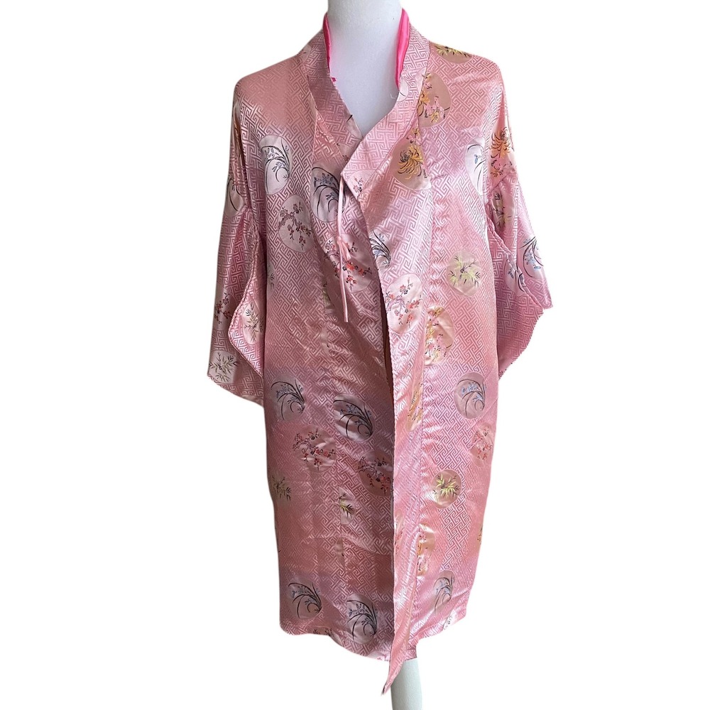 Long Phung Pink Satin Floral Geometric Kimono Robe‎ Girl Size 8 Costume